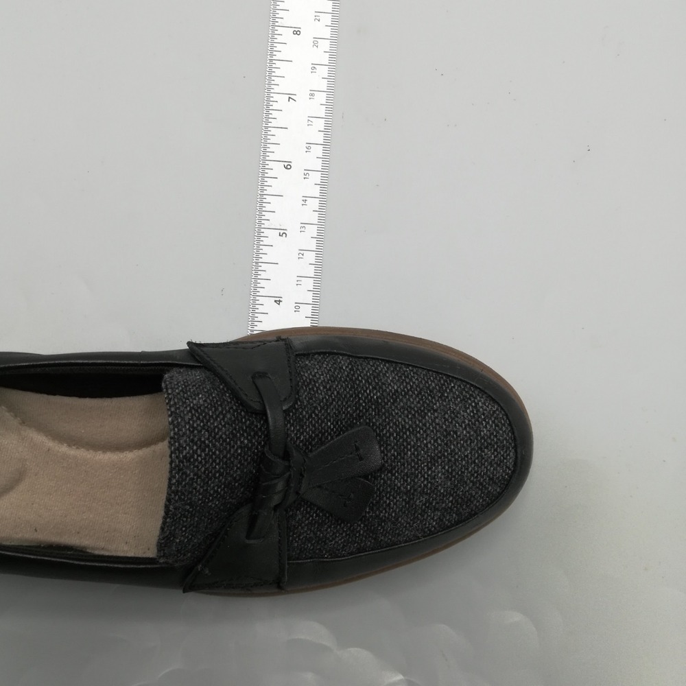 Clarks Shoes Womens Loafer Black Leather Tweed Raisie Foster Casual Comfort 6 - Picture 4 of 10